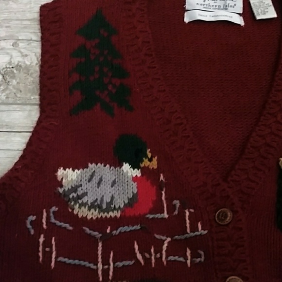 VTG Hunt Print Hand Embroidered Knit Vest L - Picture 4 of 8